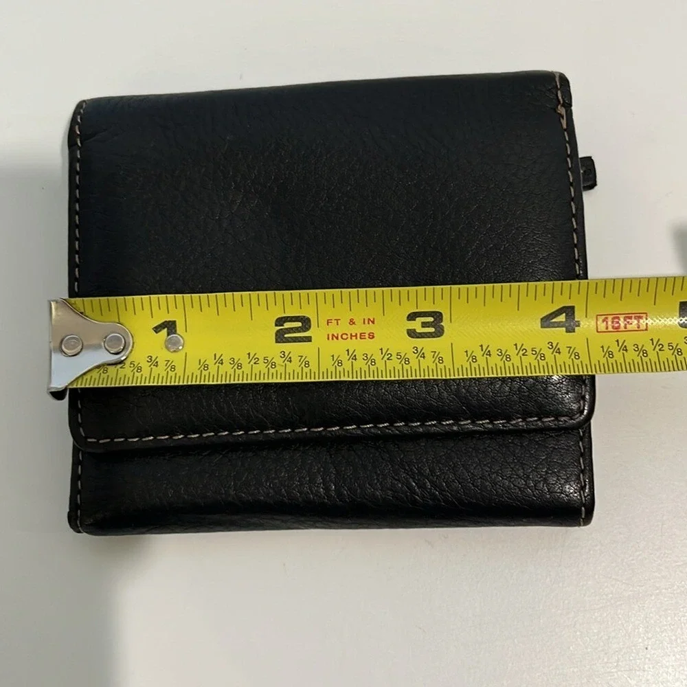 Mundi‎ Black Pebbled Leather Trifold Snap Closure Wallet Zipper Coin Pocket